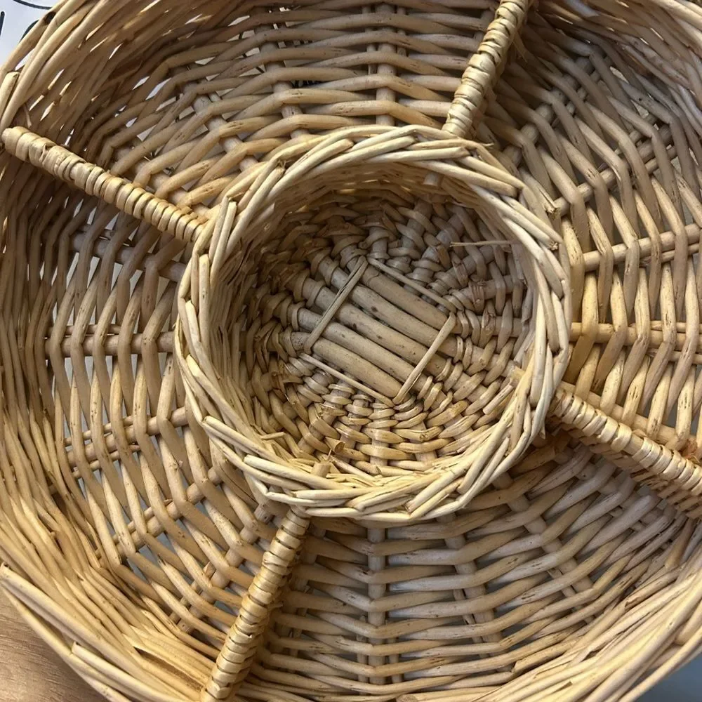 Handwoven Round Wicker Basket with Central Divider